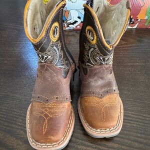 Jar western Boots Kids Two-Tone Brown Western Pull-On Cowboy Boots sz 10